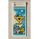 LEGO Wit Vlag 7 x 3 met Staaf Handvat met Trophy, Tennis Racket, Basketball, Soccer en Tennis Balls Sticker (30292)