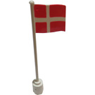 LEGO hvid Flag på Flagpole med Denmark med bundlæbe (777)