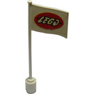 LEGO Weiß Flagge auf Flagpole mit "LEGO" im Rot Oval Design mit Unterlippe (777)