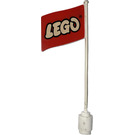 LEGO Vit Flagga på Flagpole med LEGO logotyp med underkant (777)