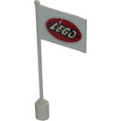 LEGO Weiß Flagge auf Flagpole mit Lego Logo ohne Unterlippe (776)