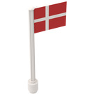 LEGO Weiß Flagge auf Ridged Flagpole mit Denmark Flagge Aufkleber (3596)