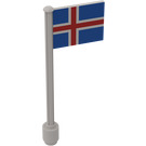 LEGO Weiß Flagge auf Ridged Flagpole mit Iceland Flagge Aufkleber (3596)