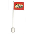 LEGO Wit Vlag Aan Ridged Flagpole met LEGO logo Sticker (3596)
