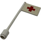 LEGO Wit Vlag Aan Ridged Flagpole met Rood Kruis Aan Both Sides Sticker (3596)