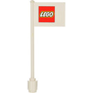 LEGO Valkoinen Lippu päällä Ridged Flagpole jossa Pieni LEGO logo (3596)