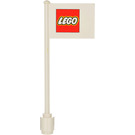 LEGO Wit Vlag Aan Ridged Flagpole met Klein LEGO logo (3596)