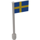 LEGO Weiß Flagge auf Ridged Flagpole mit Swedish Flagge Aufkleber (3596)