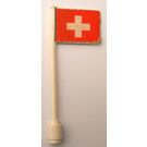 LEGO blanc Drapeau sur Ridged Flagpole avec Switzerland Drapeau Autocollant (3596)