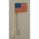 LEGO Wit Vlag Aan Ridged Flagpole met United States Vlag Sticker (3596)
