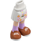 LEGO White Hip with Basic Curved Skirt with Flowers with Lavender Socks and Dark Orange Shoes with Thin Hinge