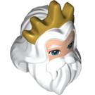 LEGO White Minidoll Head Cover with Long Hair and Beard with Gold Crown (91308)