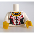 LEGO Hvit Minifigur Overkropp Kvinne Corset med Rød Lace Trim, Mørk grønn Sider og Halskjede (973)