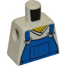 LEGO Vit Minifigur Kropp utan armar med Blå Bib Overall over V-neck Skjorta (973)