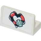 LEGO White Panel 1 x 2 x 1 with Heart-Shaped Life Preserver and Shell Sticker with Rounded Corners (4865)