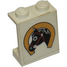 LEGO White Panel 1 x 2 x 2 with black horse head in horseshoe Sticker without Side Supports, Solid Studs (4864)