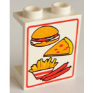 LEGO Weiß Panel 1 x 2 x 2 mit Hamburger, Pizza, Fries und Sausages ohne seitliche Stützen, hohle Bolzen (4864)