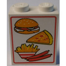 LEGO Wit Paneel 1 x 2 x 2 met Hamburger, Pizza, Fries en Sausages zonder zijsteunen, volle noppen (4864)