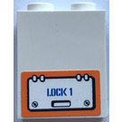 LEGO White Panel 1 x 2 x 2 with "LOCK 1" Sticker with Side Supports, Hollow Studs (6268)