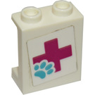 LEGO Wit Paneel 1 x 2 x 2 met Rood Kruis en Paw Sticker met zijsteunen, holle noppen (6268)