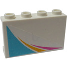 LEGO White Panel 1 x 4 x 2 with Magenta and Yellow Stripes and Azure Triangle (Right) Sticker (14718)