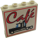 LEGO Weiß Panel 1 x 4 x 3 mit Schwarz Truck und 'CAFE' sign ohne seitliche Stützen, hohle Bolzen (4215)