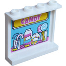 LEGO Wit Paneel 1 x 4 x 3 met 'CANDY', Lollipops en Candies in Jars Sticker met zijsteunen, holle noppen (35323)