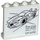 LEGO Weiß Panel 1 x 4 x 3 mit Auto Design Drawing (auf Vorderseite) und Graph (auf Der Rücken) Aufkleber mit Seitenstützen, Hohlbolzen (35323)