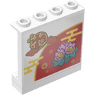 LEGO Weiß Panel 1 x 4 x 3 mit Chinese Sun und Blumen Aufkleber mit Seitenstützen, Hohlbolzen (35323)