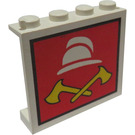 LEGO Weiß Paneel 1 x 4 x 3 mit Feuerwehrhelm und Axes ohne seitliche Stützen, feste Noppen (4215)