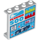 LEGO Weiß Panel 1 x 4 x 3 mit 'Florida 500' race Auto 51 mit Seitenstützen, Hohlbolzen (33888 / 60581)
