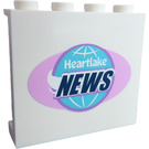 LEGO White Panel 1 x 4 x 3 with 'Heartlake News' Logo Sticker with Side Supports, Hollow Studs (35323)