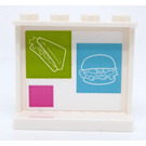 LEGO White Panel 1 x 4 x 3 with Lime, Dark Pink and Dark Azure Square with Hamburger and Sandwich Sticker with Side Supports, Hollow Studs (35323)