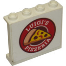 LEGO Wit Paneel 1 x 4 x 3 met "LUIGI'S PIZZERIA" en Pizza Slice Sticker met zijsteunen, holle noppen (35323)