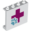 LEGO White Panel 1 x 4 x 3 with Pink + with light blue paw print with Side Supports, Hollow Studs (26347 / 60581)