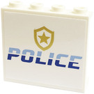 LEGO Weiß Panel 1 x 4 x 3 mit 'Polizei', Star Badge Aufkleber mit Seitenstützen, Hohlbolzen (35323)