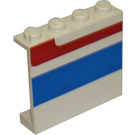 LEGO hvid Panel 1 x 4 x 3 med Rød/Blå Stribe uden sidestøtter, faste knops (4215)