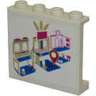 LEGO Weiß Panel 1 x 4 x 3 mit Shopping Mall Map Aufkleber mit Seitenstützen, Hohlbolzen (35323)
