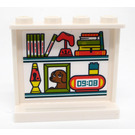 LEGO Wit Paneel 1 x 4 x 3 met Twee Shelves met, Books, Alarm Clock, Lamp en Photo of Hond Sticker met zijsteunen, holle noppen (35323)