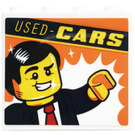 LEGO Weiß Panel 1 x 4 x 3 mit 'USED - CARS', Minifigure Aufkleber mit Seitenstützen, Hohlbolzen (35323)