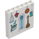 LEGO hvid Panel 1 x 6 x 5 med Fugl Cage, Guitar, og Vindue (59349 / 105554)