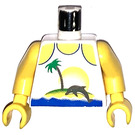 LEGO White Paradisa Torso Tank Top with Dolphin, Palmtree and Sun Pattern with Yellow Arms and Yellow Hands (973 / 73403)