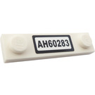 LEGO White Plate 1 x 4 with Two Studs with 'AH60283' Sticker with Groove (41740)