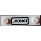 LEGO Wit Plaat 1 x 4 met Twee Studs met "JM60004" Sticker zonder groef (92593)