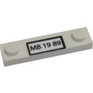 LEGO White Plate 1 x 4 with Two Studs with MB 19 89 License Plate Sticker without Groove (92593)