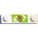 LEGO White Plate 1 x 4 with Two Studs with Number 8 on Green Background Sticker without Groove (92593)