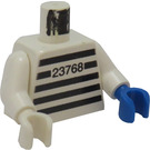 LEGO Wit Prisoner Torso met Zwart Strips en 23768 Patroon met Wit Armen, Blauw Links Hand, Wit Rechtsaf Hand (973 / 73403)