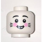 LEGO White Rabbit Face Black Eyebrows and whiskers Bright Pink Cheeks (Recessed Solid Stud) (3626)