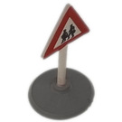 LEGO White Road Sign (old) Pedestrians in Road with Base Type 1