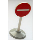 LEGO White Road Sign (old) round with no entry pattern with Base Type 1